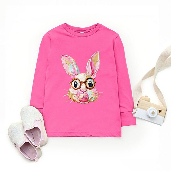 Футболка с длинным рукавом Bunny face textured paint для малышей The Juniper Shop, Hot Pink — фото 2