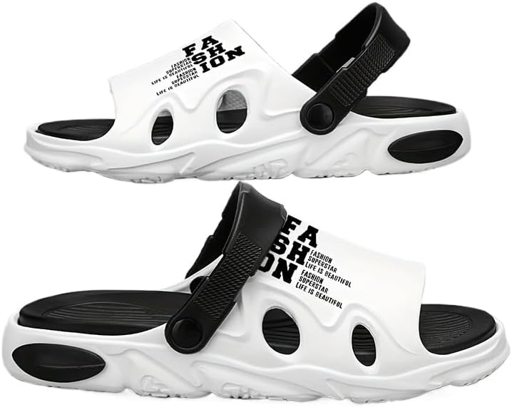 

Мужские стильные шлепанцы с открытым носком и цветными блоками, дышащие, с массивной подошвой, удобные, нескользящие, повседневные, прочные EVA-сандалии, мужские сабо Hhhchpm, белый/черный