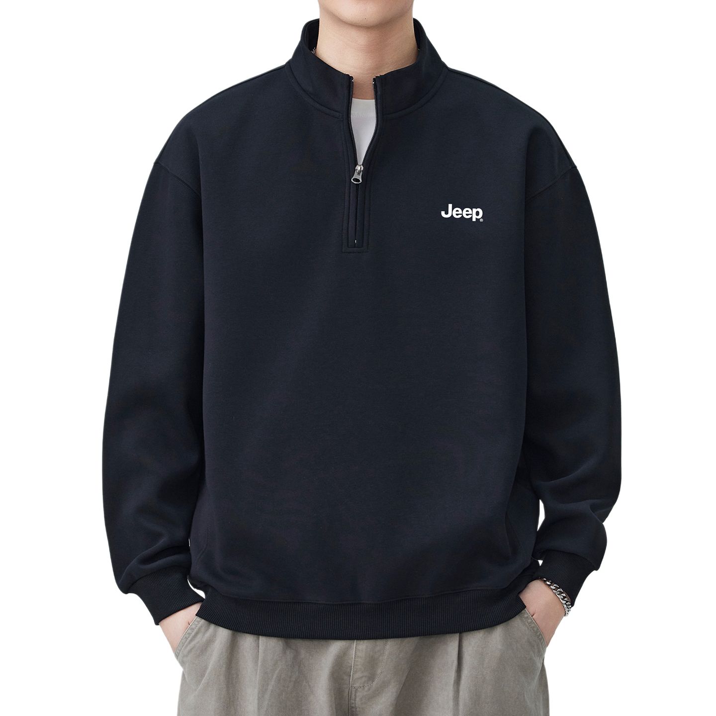 

Свитшот Unisex Stand Collar Thickened Regular Jeep, черный fleece-lined