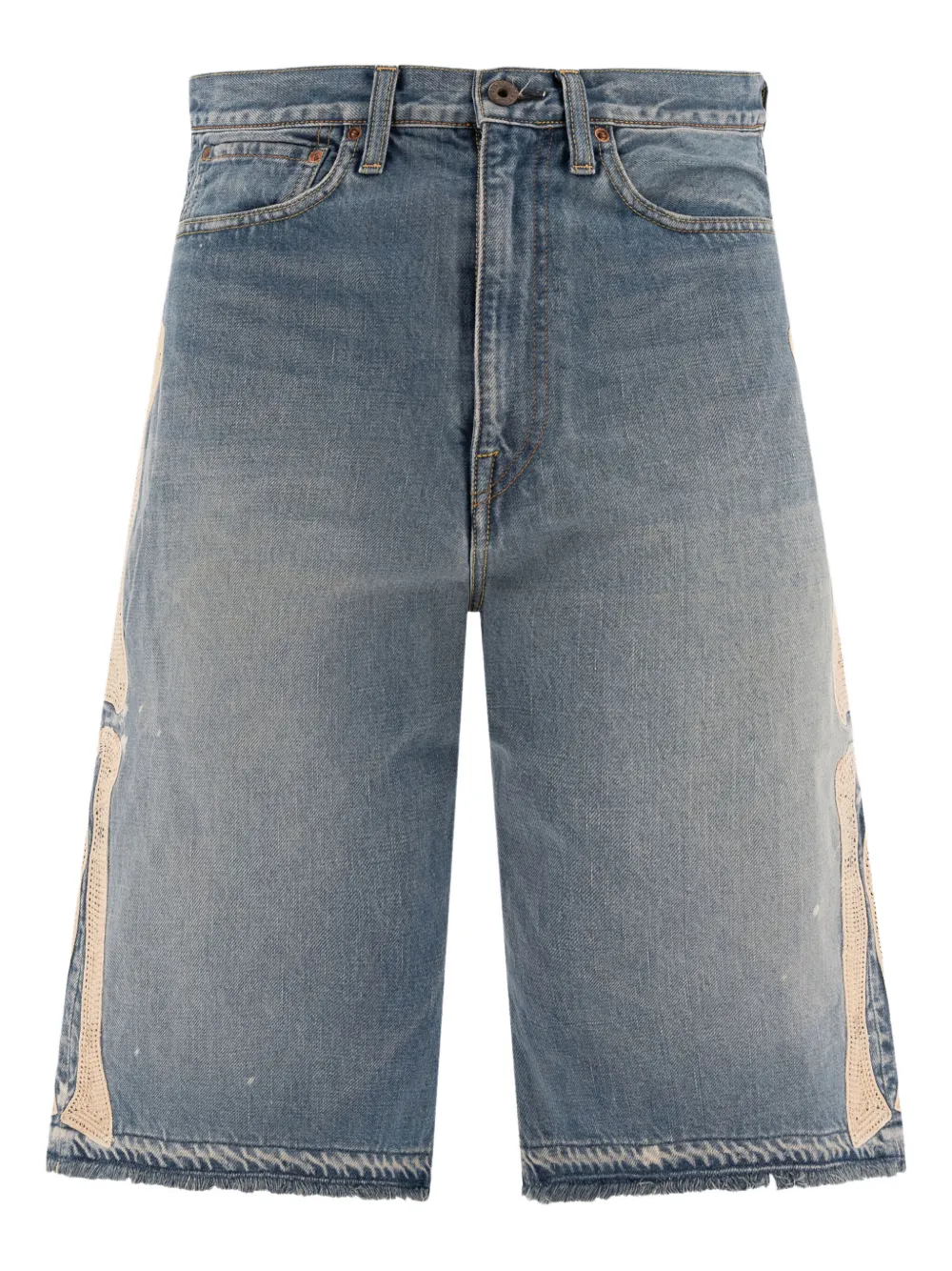 

Джинсовые шорты с аппликацией крючком и бахромой Kapital, синий