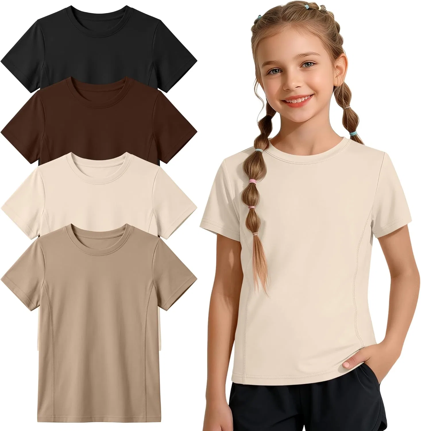 Детские спортивные футболки, быстросохнущие, LessonZoo, набор 4 шт, Light Khaki, Khaki, Brown, Black