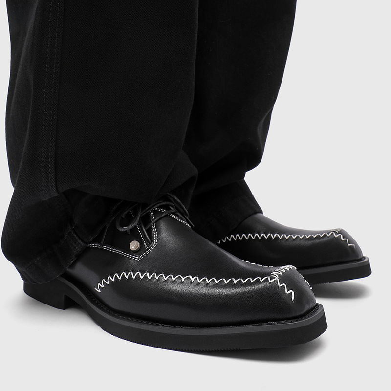WEISHIBANGWEI Повседневные кожаные туфли мужские черные с потайным клином, цвет Black Hidden Wedge — фото 3