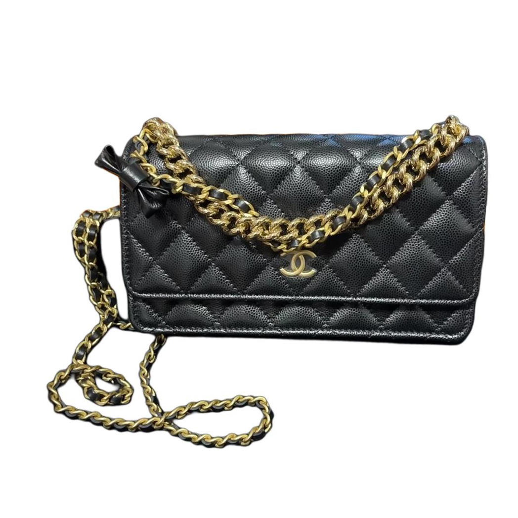 CHANEL Женская черная сумка кроссбоди из личи и коровьей кожи двухслойная дорожная — фото 3