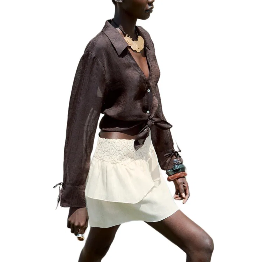 Женская юбка Casual Short Skirts ZARA, Raw White — фото 4