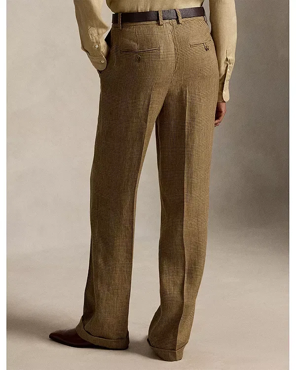 Женские брюки прямого кроя Glen Plaid Linen Relaxed Straight Pants Ralph Lauren, Brown/Tan — фото 3