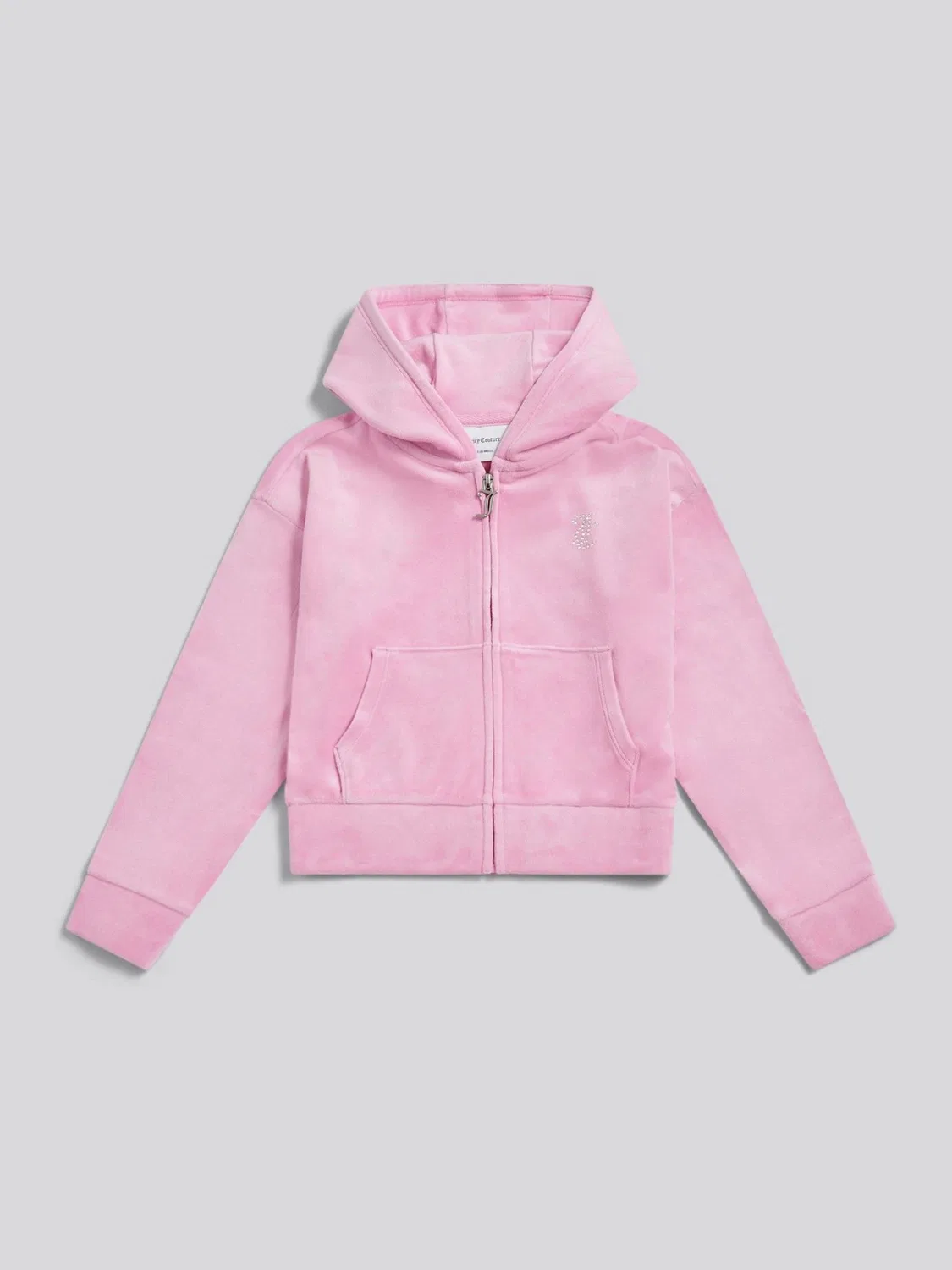 Худи укороченное из велюра с бриллиантовым логотипом Juicy Couture, розовое