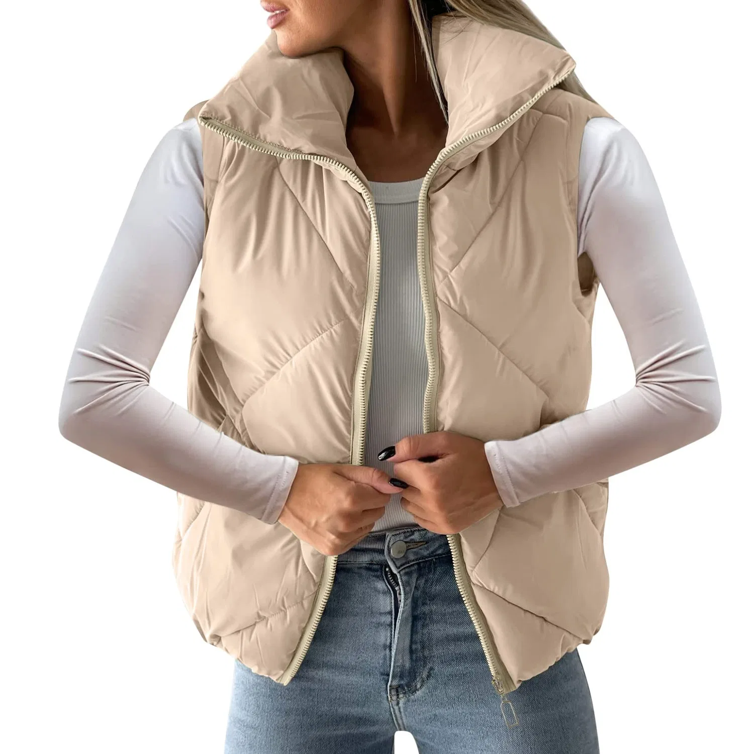 Женский утепленный жилет с коротким рукавом, beige