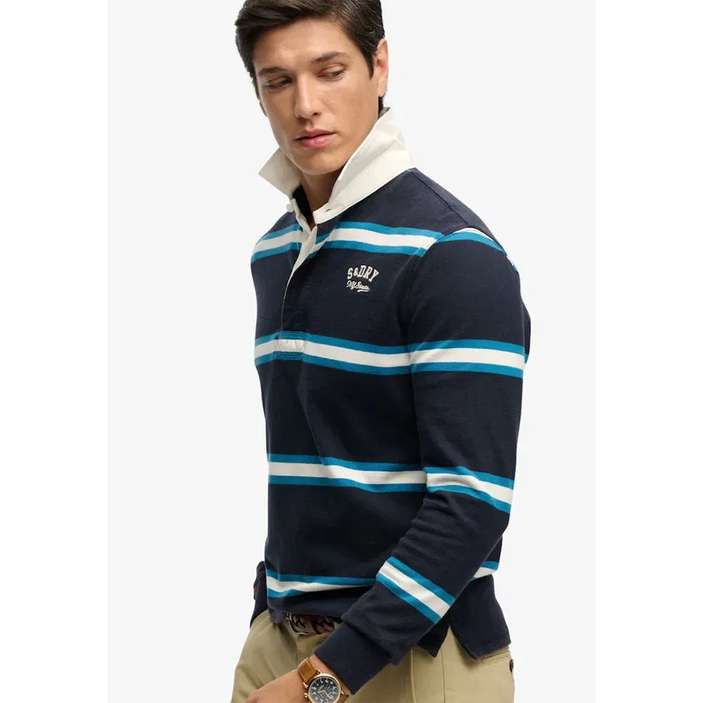 Футболка поло с длинным рукавом Vintage Athletic Stripe Rugby Superdry, синий — фото 4