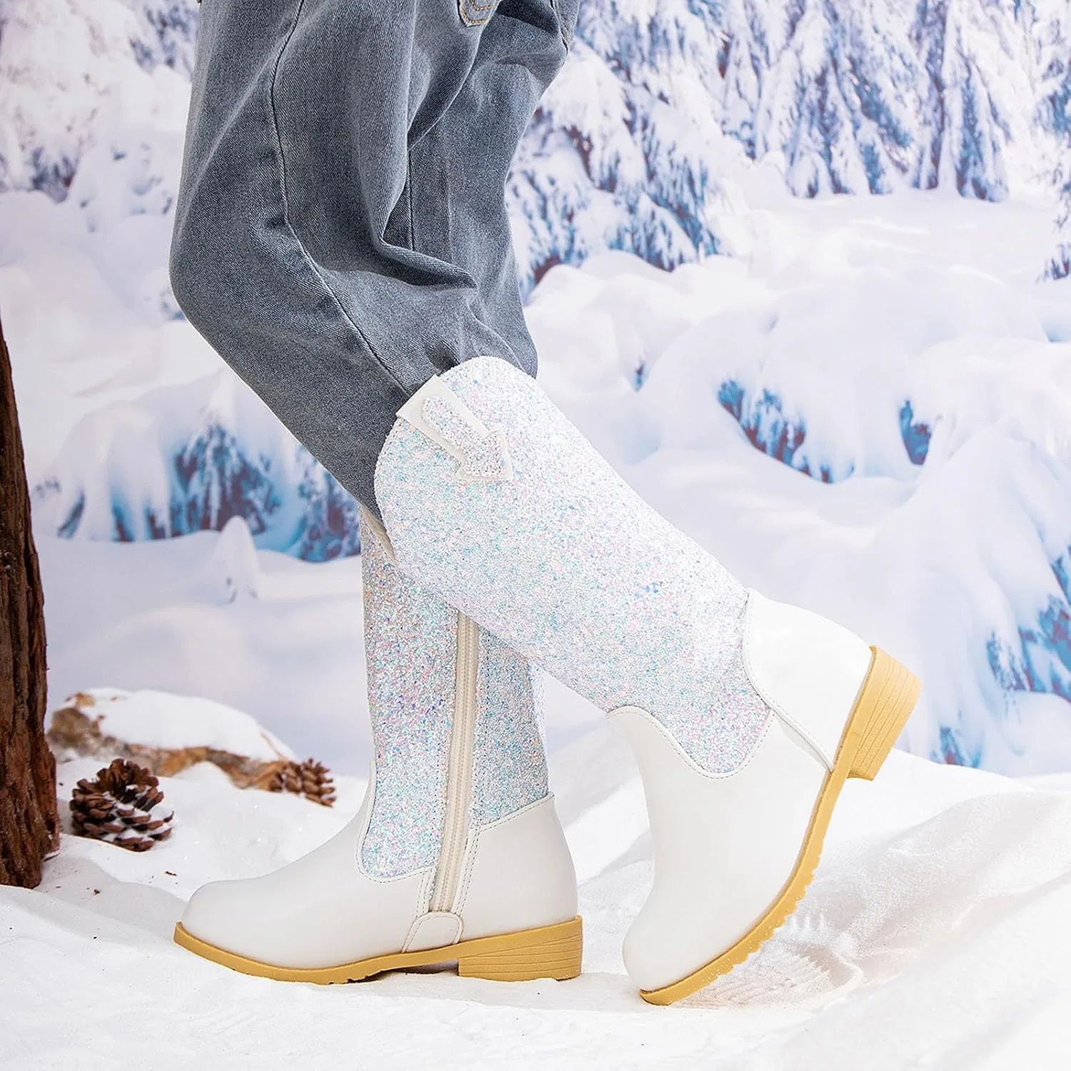 Детские сапоги для девочек с блестками, модель Glitter Cowgirl, White — фото 2