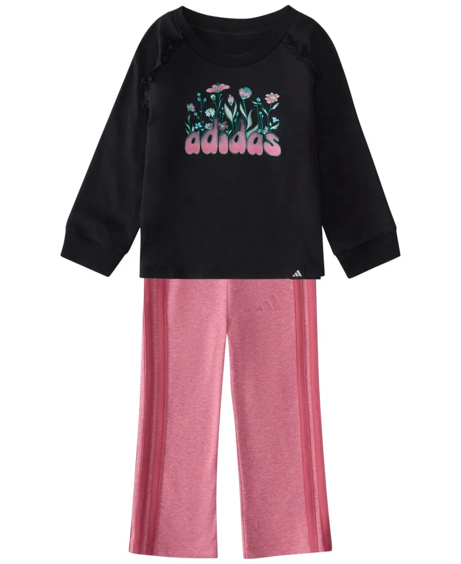 Комплект из лонгслива и брюк с флоральным принтом adidas, Black