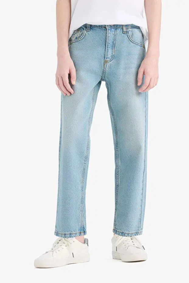 Детские джинсы для мальчиков прямого кроя Defacto, Light Blue — фото 4