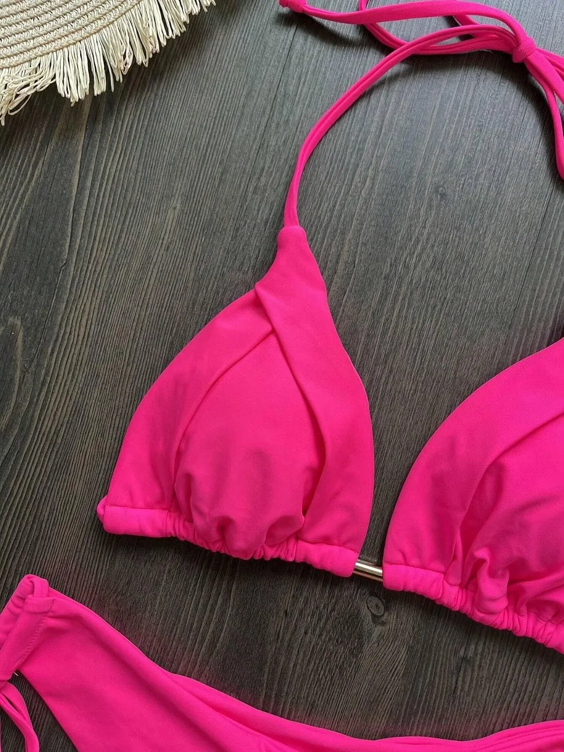 Женский бикини-сет с завязками на спине, Hot Pink — фото 3