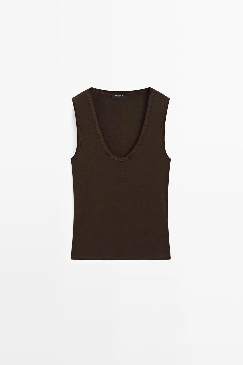 Топ Massimo Dutti Cotton Blend V-neck, коричневый — фото 2