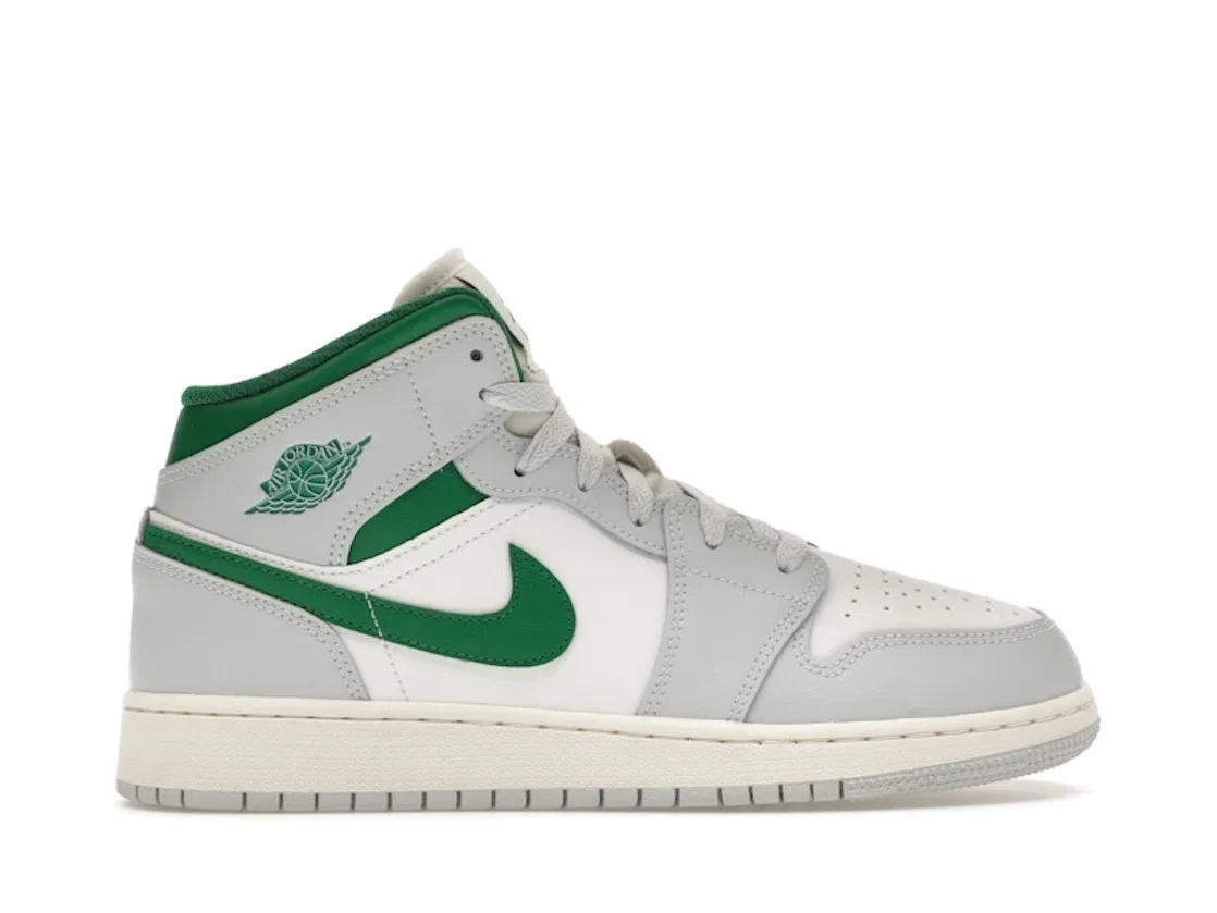 Детские кроссовки с высоким берцем Jordan 1 Mid Jordan Summit White Pure Platinum Sail Pine Green