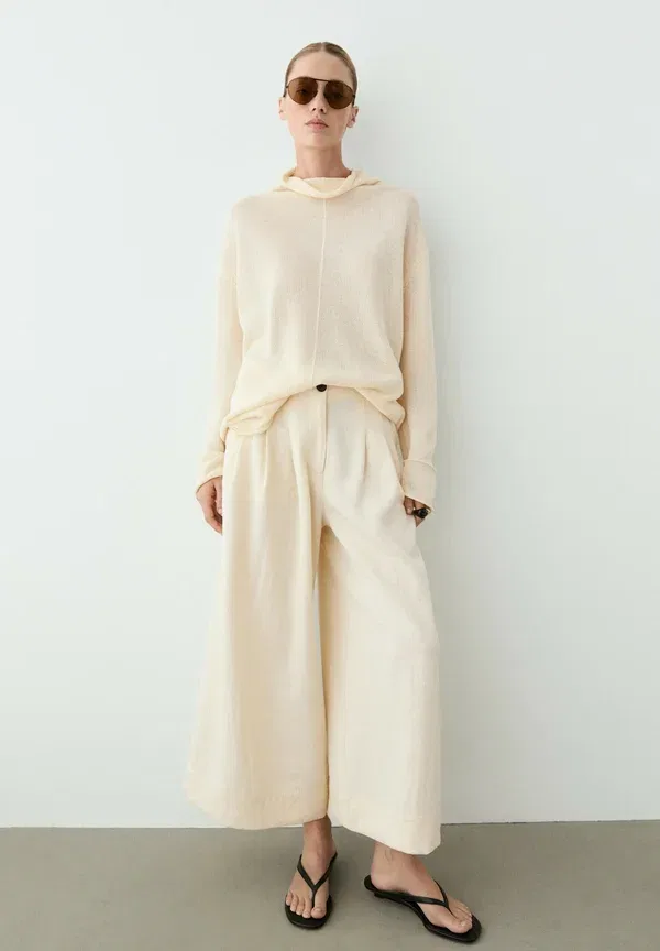 Брюки из вискозы Wide-leg cropped pants Massimo Dutti, beige, бежевый — фото 2
