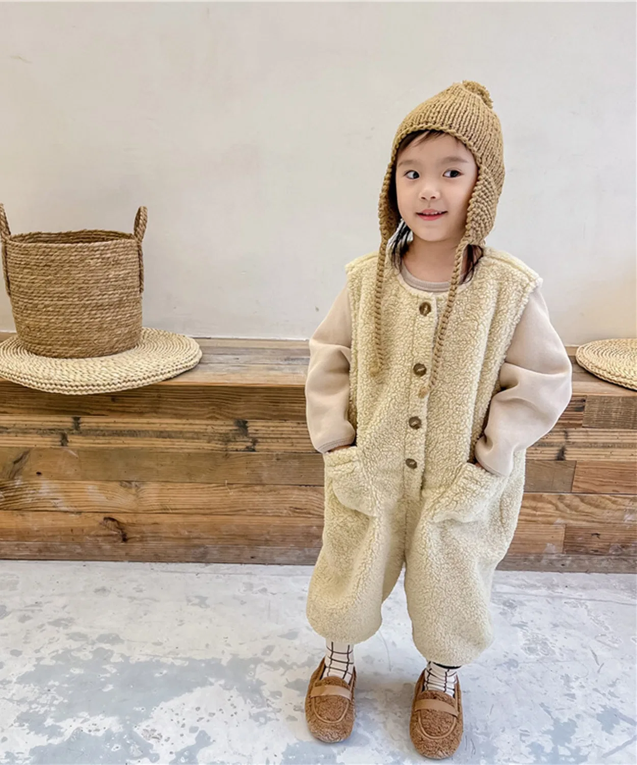 Детский комбинезон из флиса с длинным рукавомaimoha, Light Beige