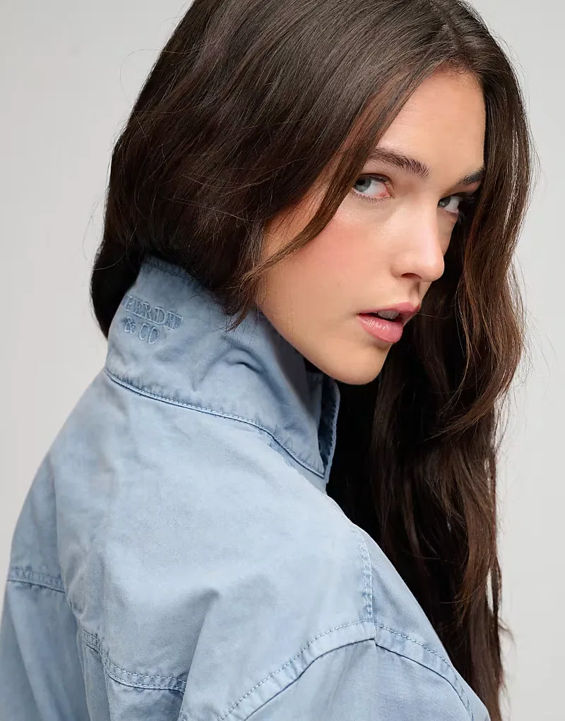 Куртка-харрингтон Superdry Cotton в выстиранном джинсовом синем цвете