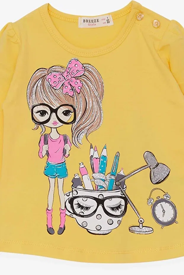 Детская футболка для девочек с длинным рукавом с принтом Painter Girl Breeze, Yellow — фото 3