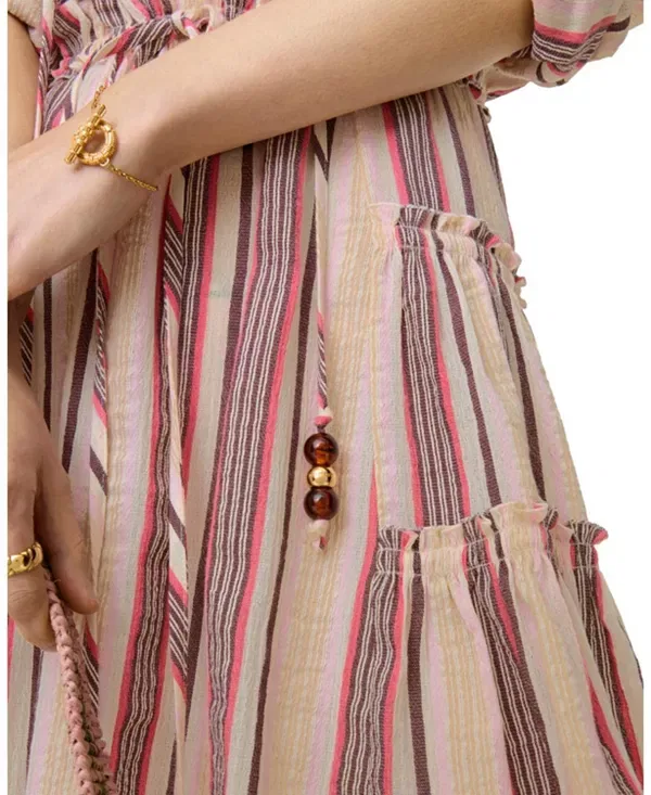 Женское платье из полосатого хлопкового волана с длинным рукавом Burberry, Neapolitan Pink — фото 2