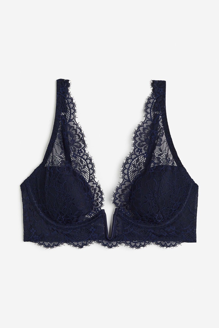

Кружевной бюстгальтер на косточках с мягкой подкладкой H&M, темно-синий