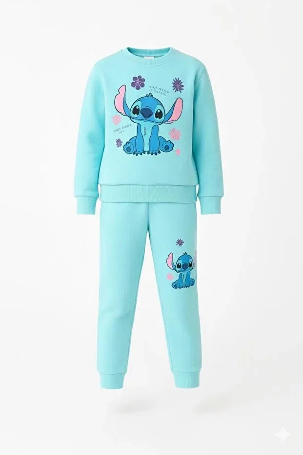 Детский комплект худи и брюк с принтом Unisex stitch printed hooded tracksuit set Little Tortoise, Blue — фото 2