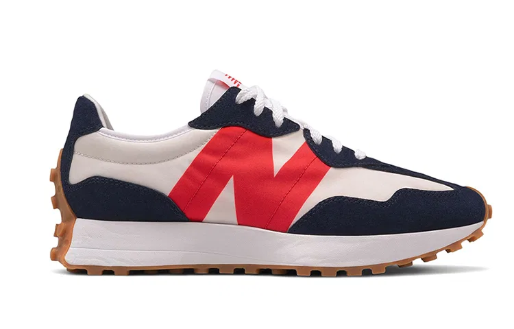 Детские кроссовки из кожи New Balance, Цвет Blue Red Gray — фото 3