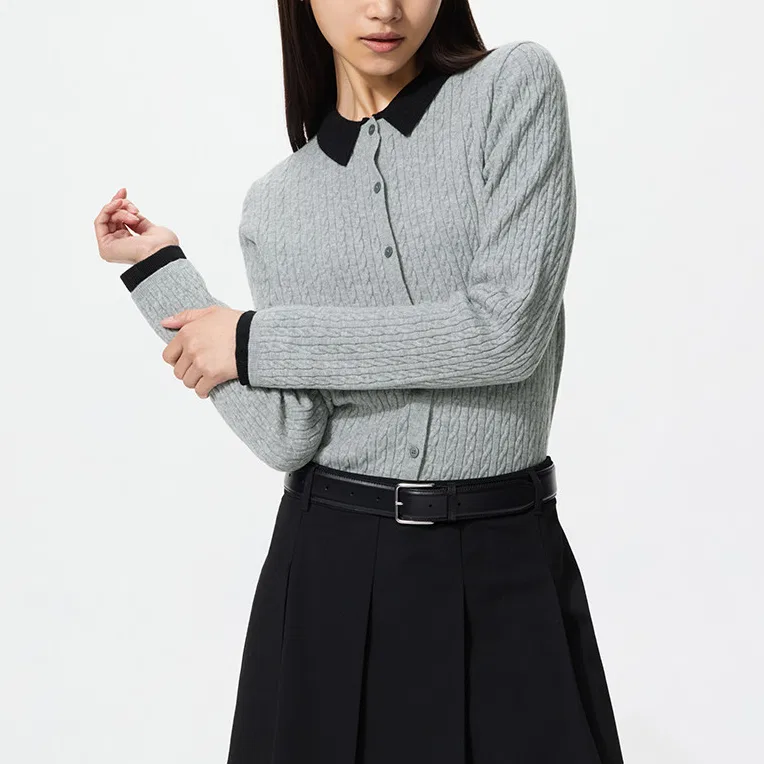 Джемпер женский с круглым вырезом, UNIQLO, Smoke Gray — фото 3