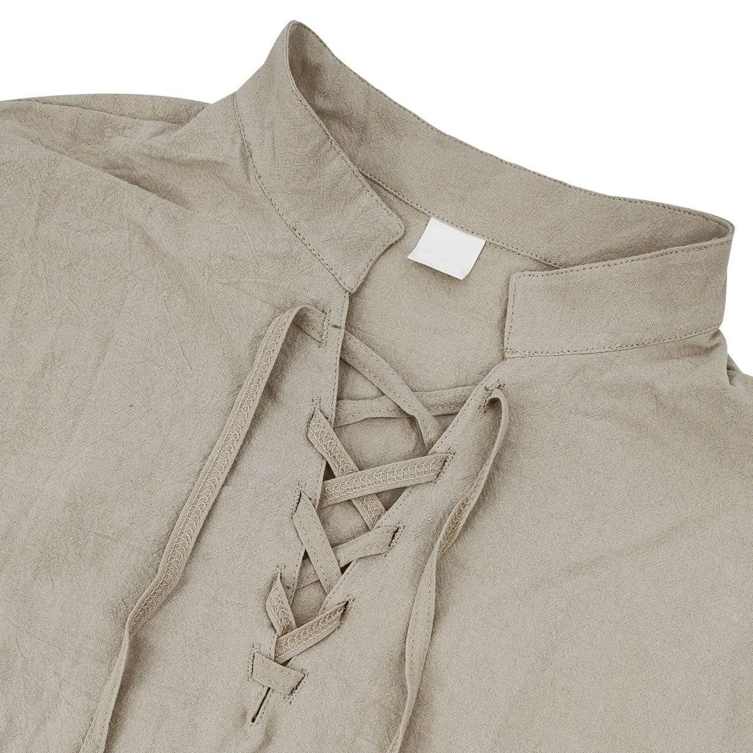 Мужская рубашка с воротником-стойкой с длинным рукавом из льняной смеси, Dark Khaki — фото 4