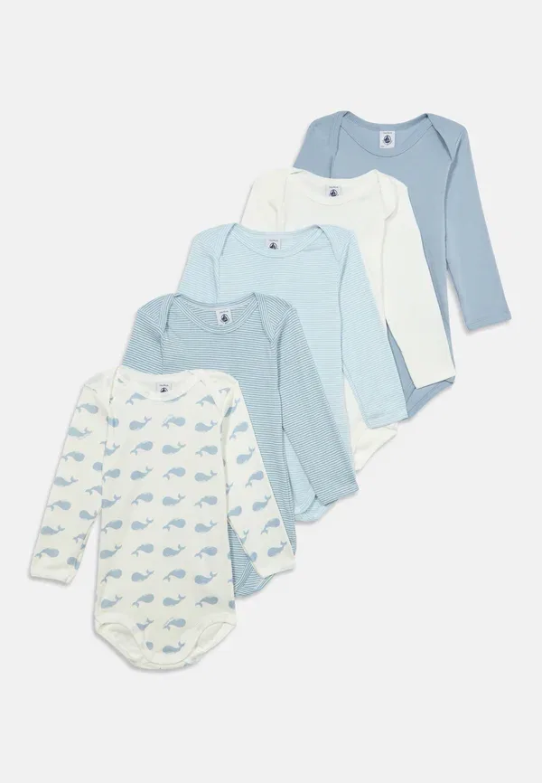 Набор из 5 боди, хлопок, glaustinuke Petit Bateau, blue/white, белый