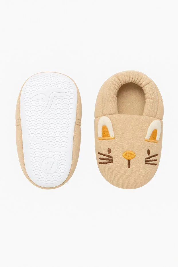 Детские пинетки с принтом Rabbit embroidered anti-slip sole 100% cotton baby booties Minissa Baby Kids, Beige — фото 3