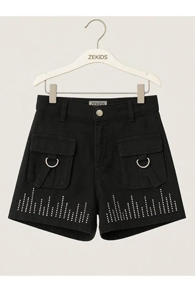 Детские шорты для девочек джинсовые с принтом Zekids, Black — фото 3