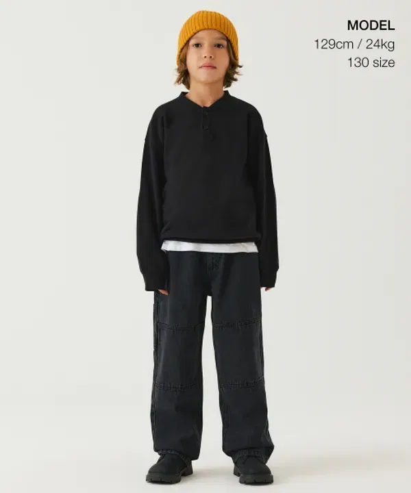 Свитшот оверсайз с хенли-воротником, Musinsa Standard Kids, черный — фото 2