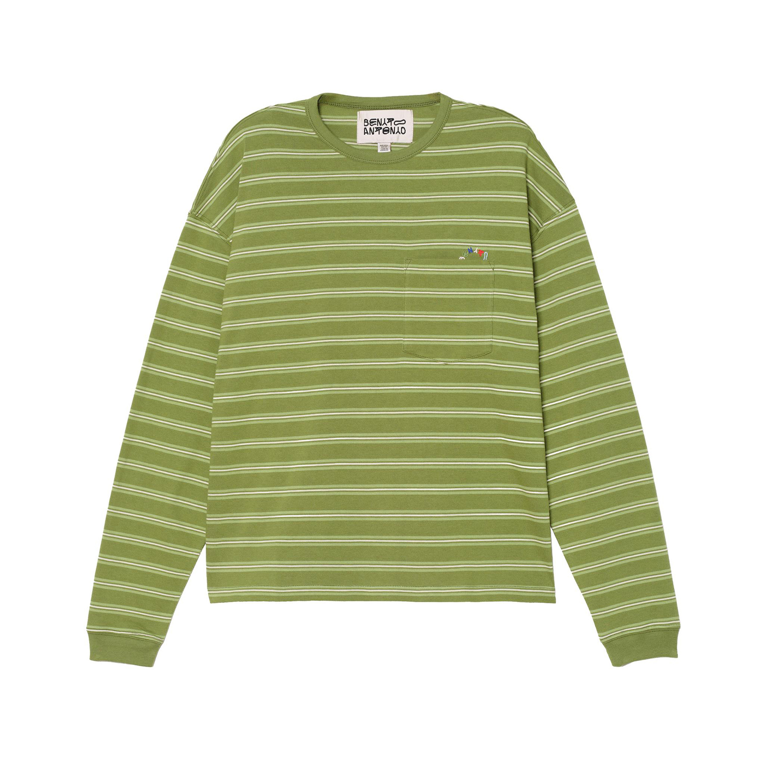 Лонгслив Zara Benito Antonio Collection Striped With Embroidered Pocket, зеленый — фото 3