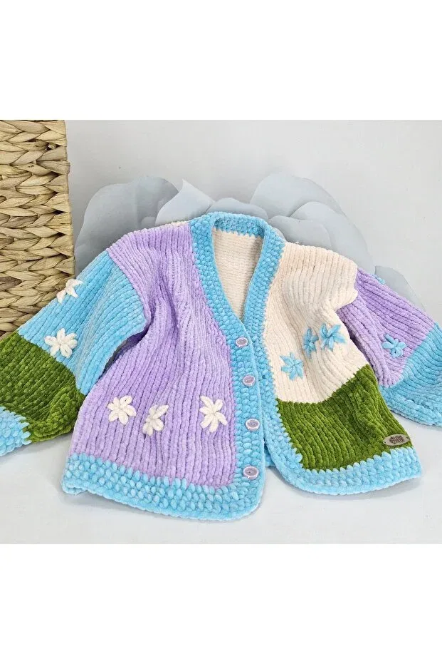 Детский кардиган для девочек хлопковый Hand knitted velvet girl's cardigan Evitle, Çok Renkli
