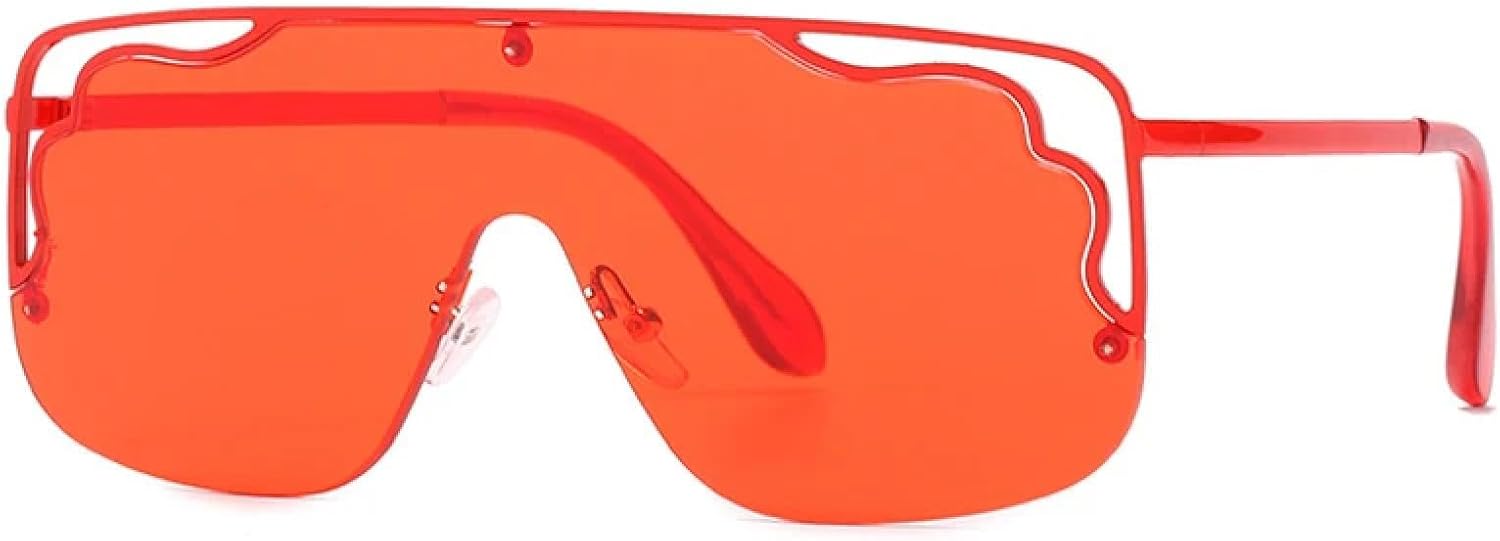 

Модные цельные солнцезащитные очки для женщин и мужчин в металлической оправе, с полой конструкцией, для активного отдыха и путешествий, защита от УФ-излучения UV400 TKKTLLT, Red Red