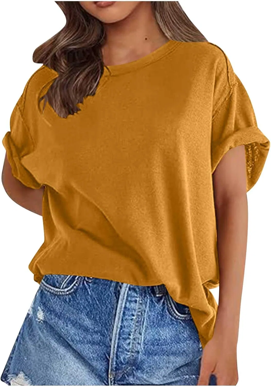 Женская свободная футболка оверсайз с коротким рукавом, Yellow — фото 2