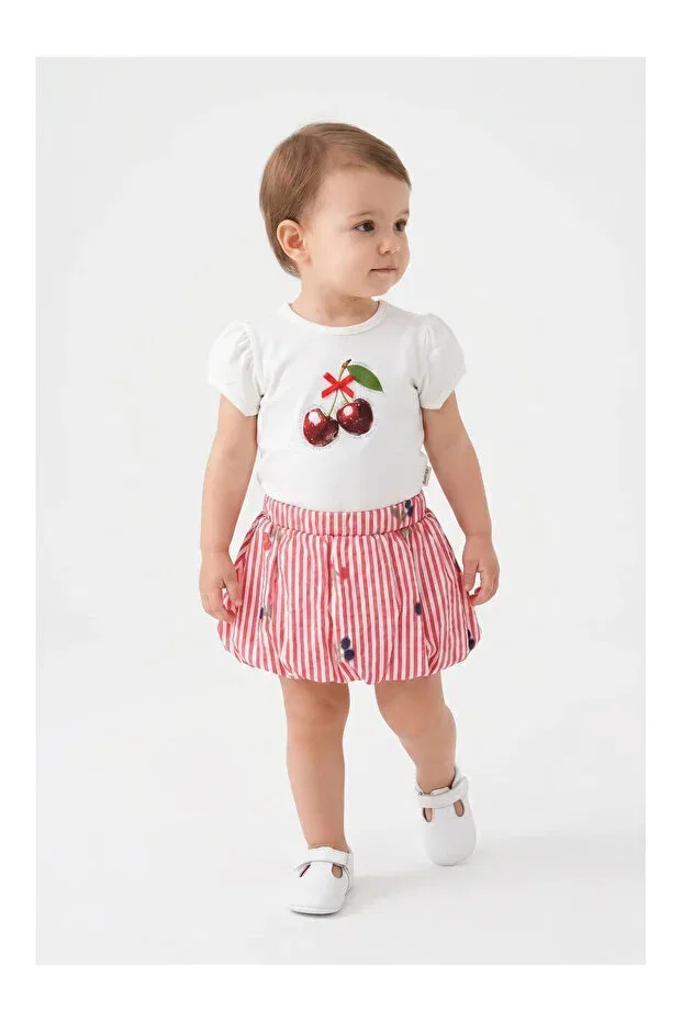 Детский комплект для девочек хлопковый Cherry Summer Skirt Set Mini Baray, Red