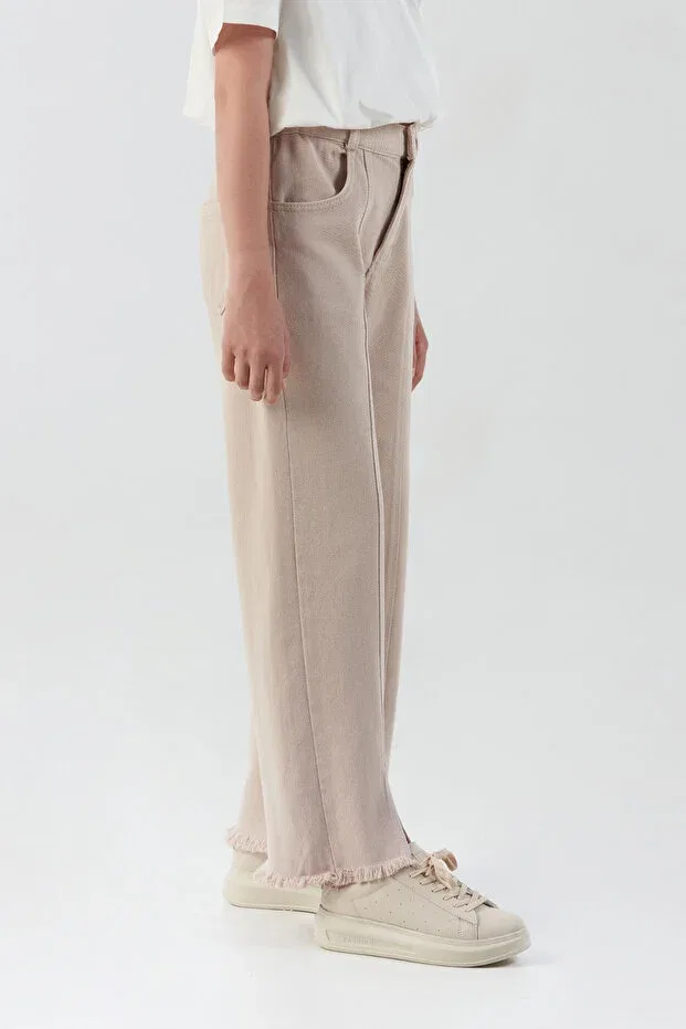 Детские брюки для девочек с бахромой и потертостями Fulla Moda, Beige — фото 4