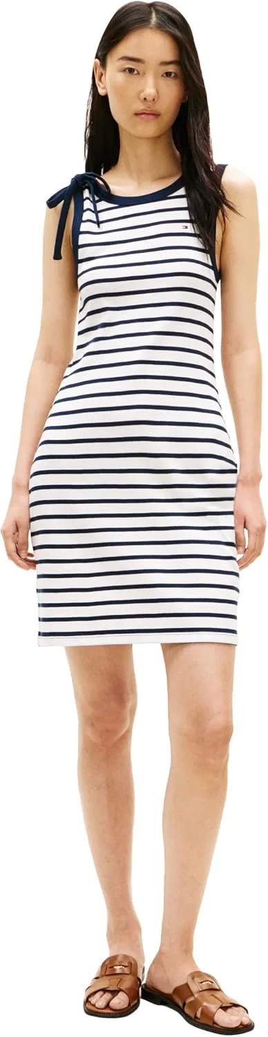 Женское повседневное платье-футболка без рукавов с бантом Tommy Hilfiger, Ecru/Dark Night Navy Stripe