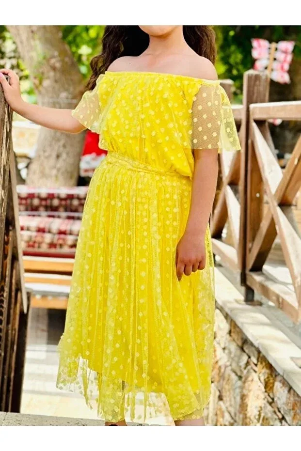 Детское платье для девочек из тюля Tulle dress Birgül Tekstil, Yellow — фото 4