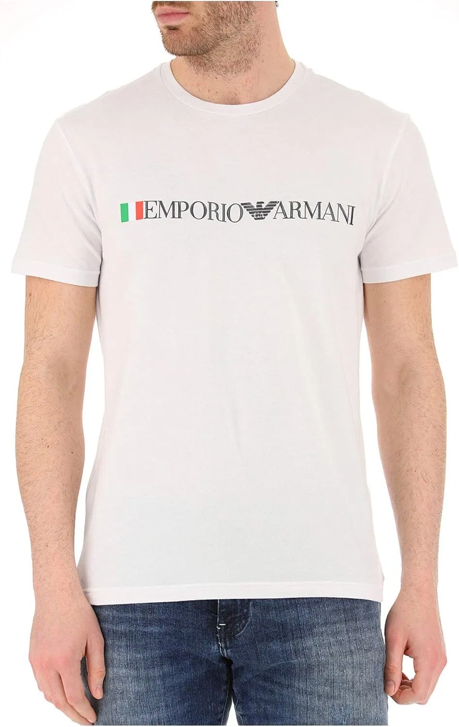Мужская футболка с V-образным вырезом Megalogo Emporio Armani, White