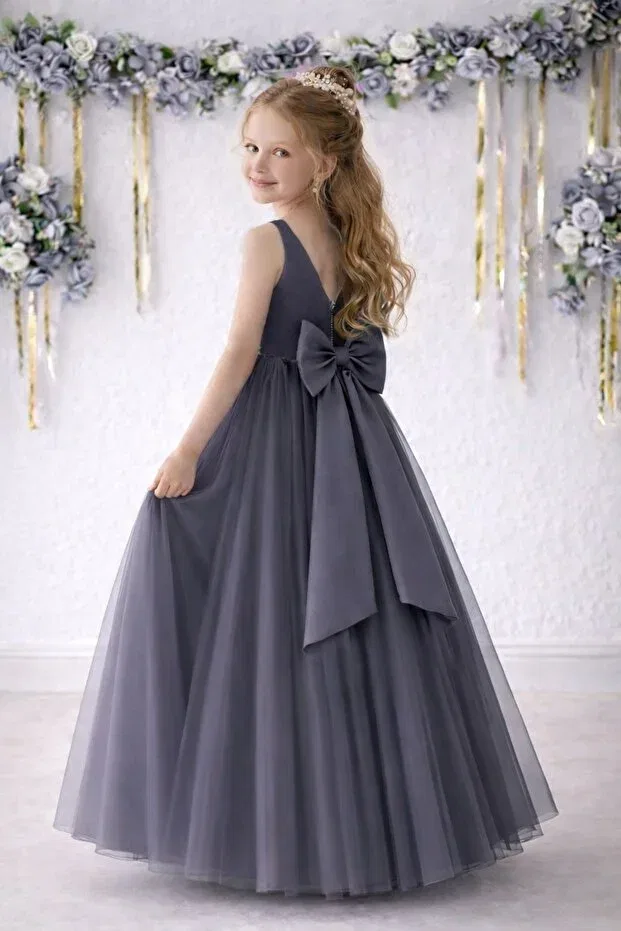 Детское платье для девочек с длинным подолом Ball Gown Suneh, Gray — фото 2