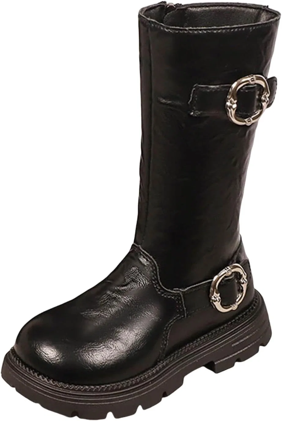 Детские ботинки для девочек с молнией и пряжками, модель Retro Biker Riding Boots, Black