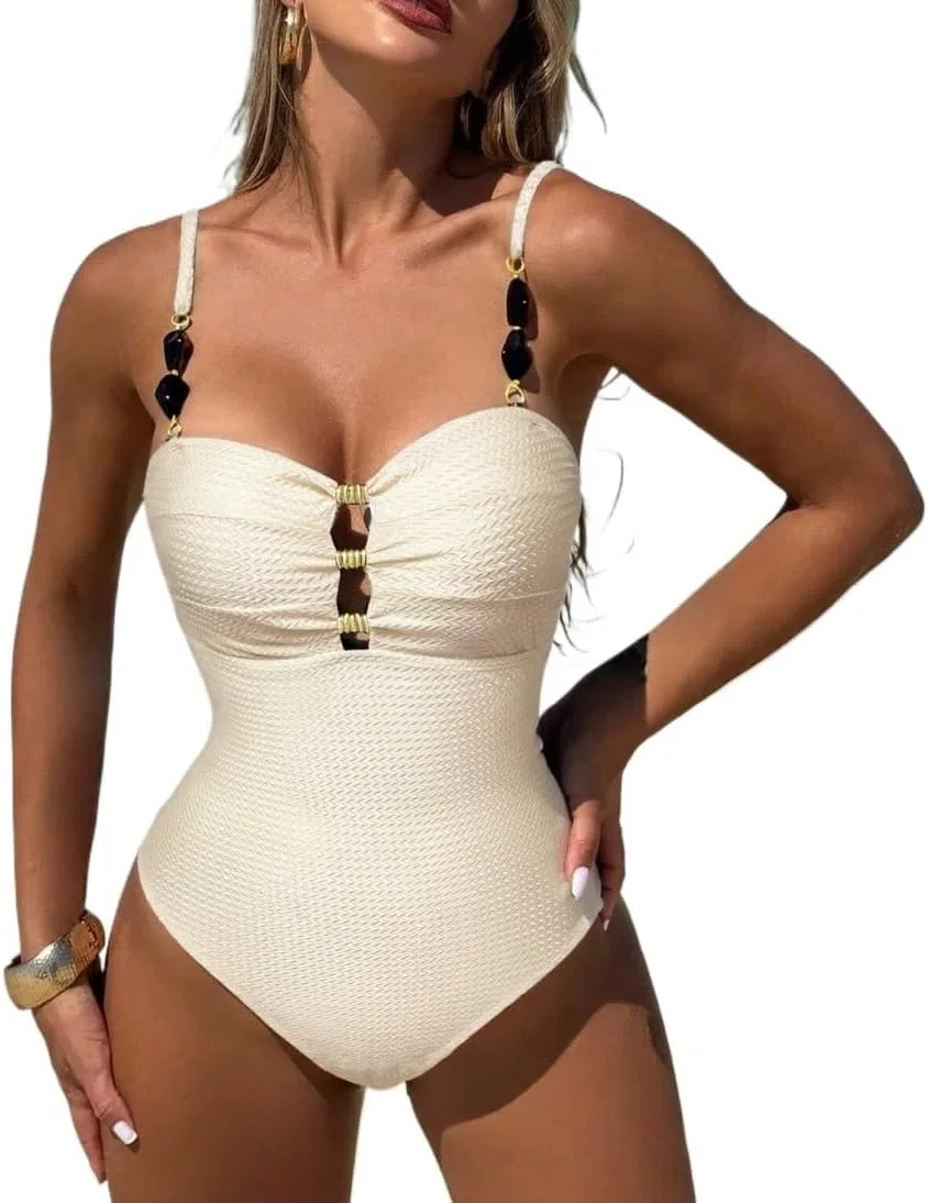 Женский монокини с открытой спиной и вырезами, High Stretch, Beige