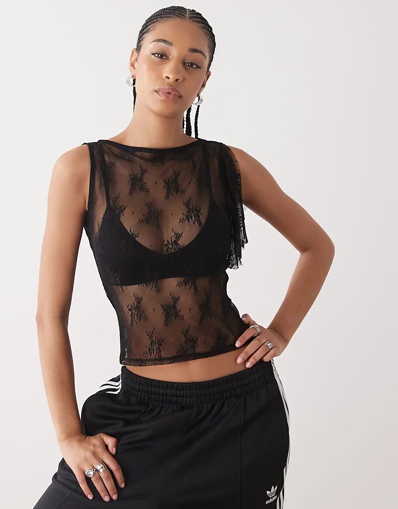 

Кружевной топ-крылышки на одно плечо COLLUSION черного цвета