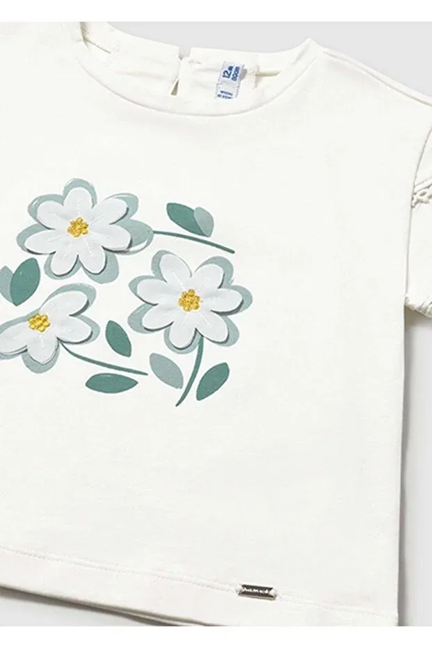 Детская футболка для девочек с принтом Summer baby girl green printed tshirt Mayoral, Ecru — фото 3