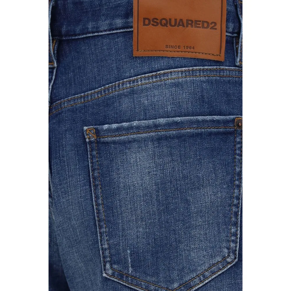 Мужские шорты-бермуды джинсовые с потертостями Blue Cotton Bermuda Shorts Dsquared2, Blue — фото 3