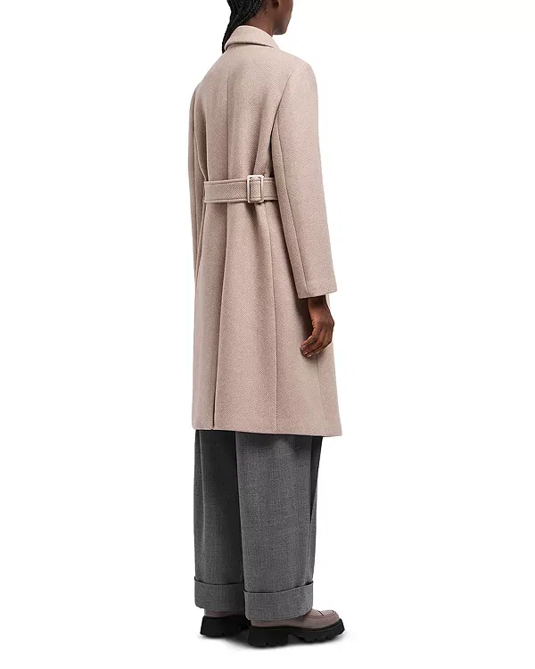 Женское двубортное пальто с воротником-шалькой Emporio Armani, Beige Melange — фото 3