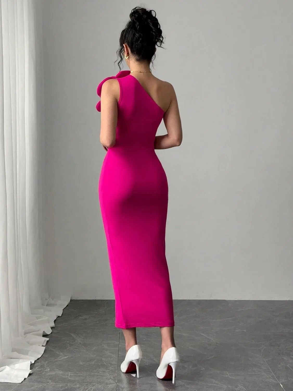 Женское платье-миди с драпировкой Bodycon, Hot Pink — фото 2