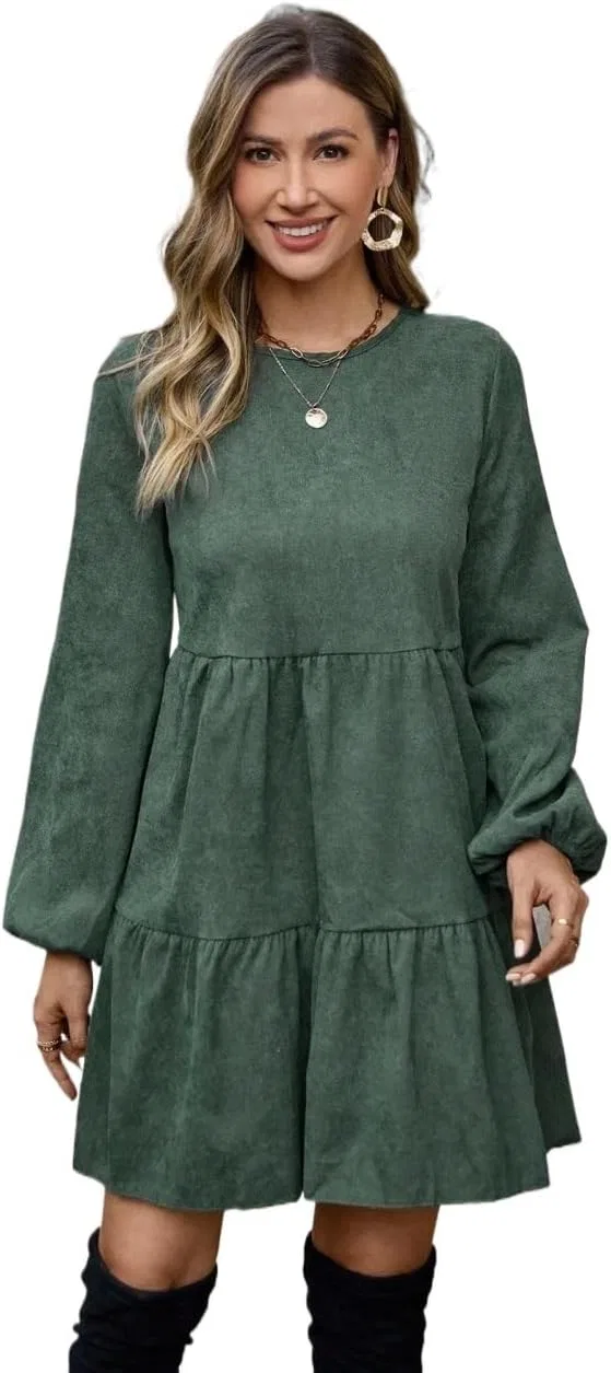 Женское короткое платье с воланами и пуговицами, Dark Green